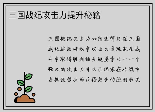 三国战纪攻击力提升秘籍